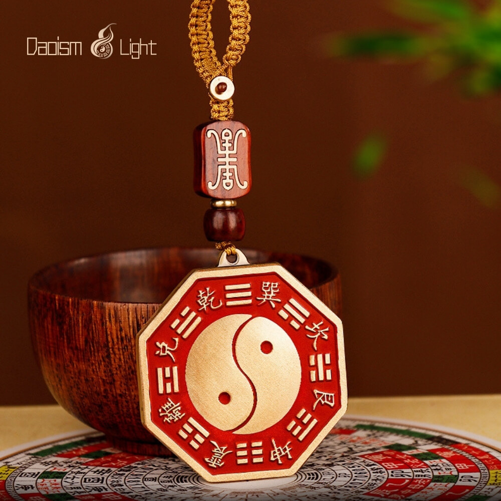 Daoism Light Brass Five Elements Taiji Bagua Mirror-Style Charm 8 Traditional Chinese brass Taiji Bagua Five Elements charm