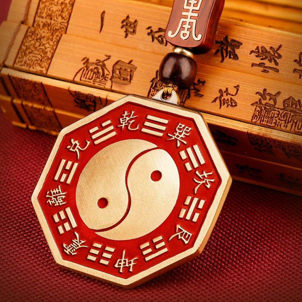 Daoism Light brass Five Elements Taiji Bagua mirror-style charm
