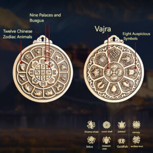 Daoism Light solid brass Zodiac Bagua Vajra pendant charm