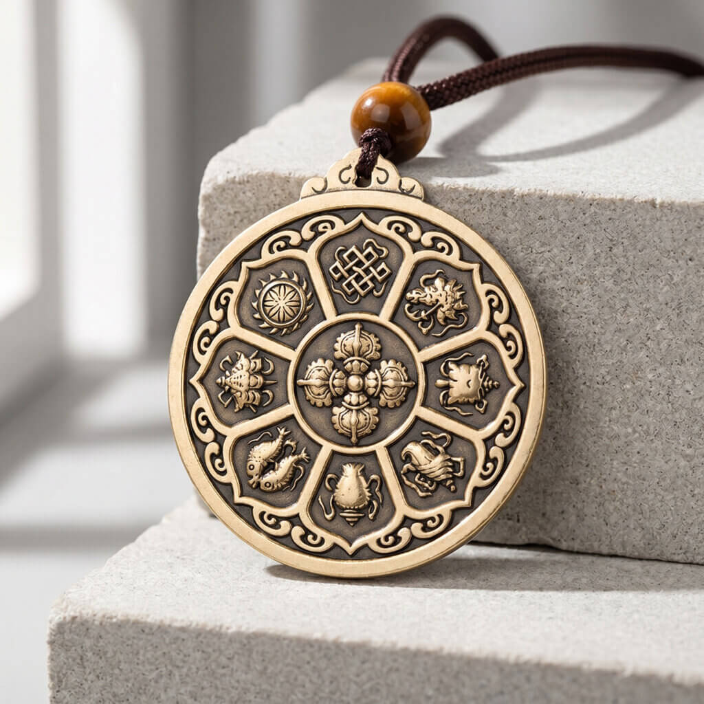 Daoism Light solid brass Zodiac Bagua Vajra pendant charm