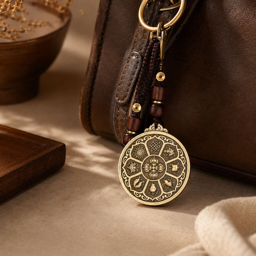 Daoism Light solid brass Zodiac Bagua Vajra pendant charm