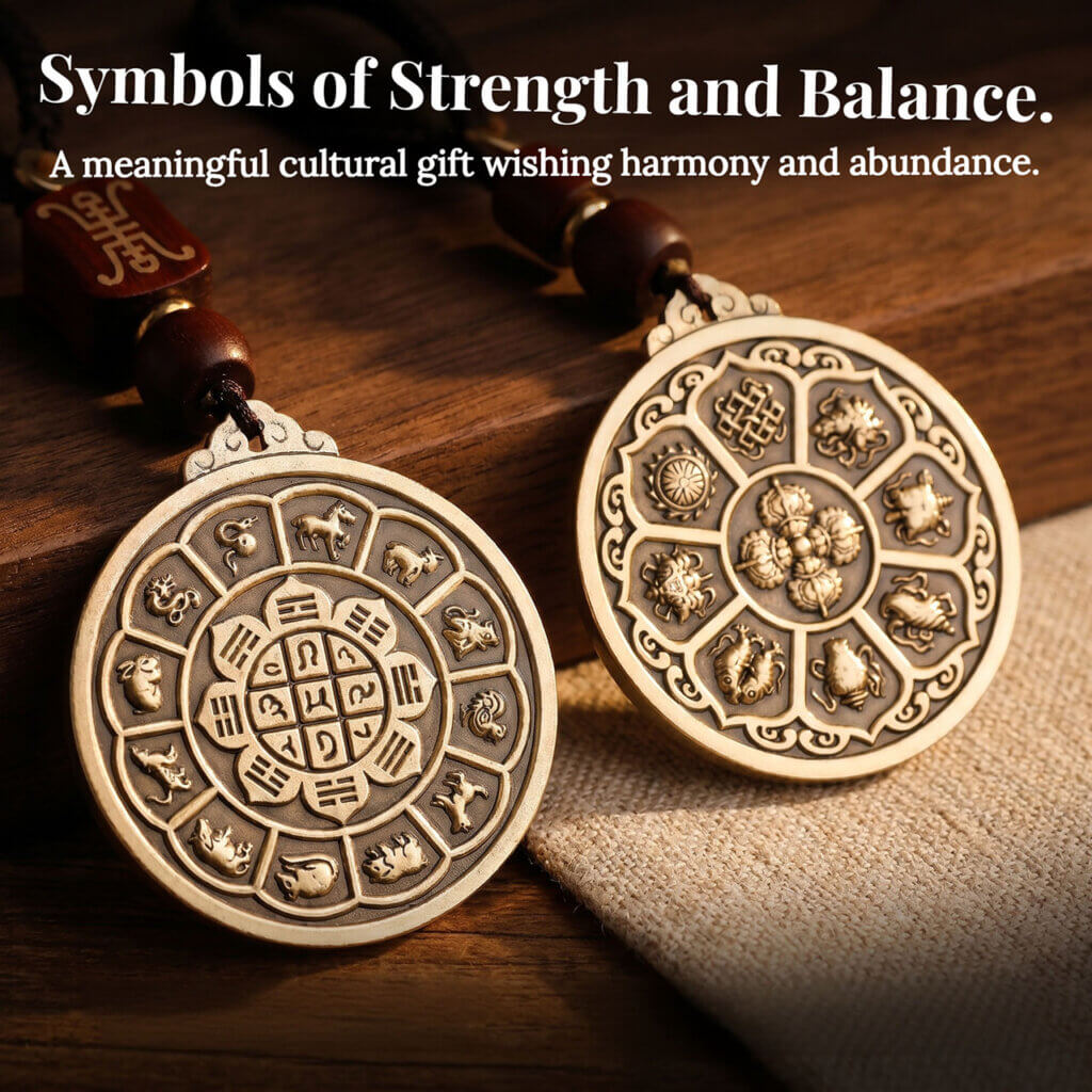 Daoism Light solid brass Zodiac Bagua Vajra pendant charm