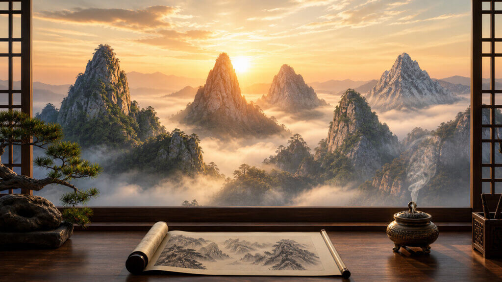 Wu Yue Zhen Xing Tu meaning shown through a Daoist Five Sacred Mountains symbol