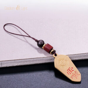 Daoist brass phone charm with Bagua Thunder Deity pendant