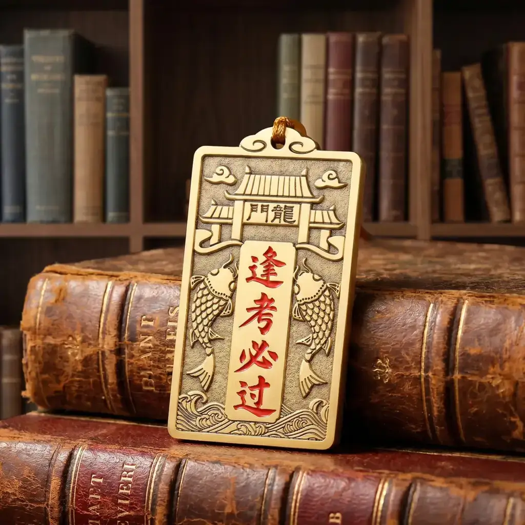 Daoism Light brass scholar success hanging ornament with Jin Bang Ti Ming inscription