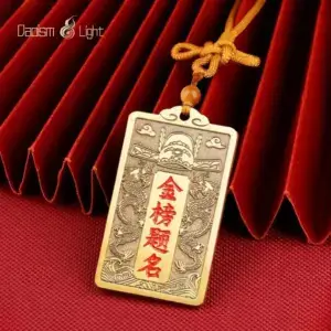 Daoism Light brass scholar success hanging ornament with Jin Bang Ti Ming inscription