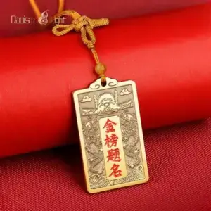 Daoism Light brass scholar success hanging ornament with Jin Bang Ti Ming inscription