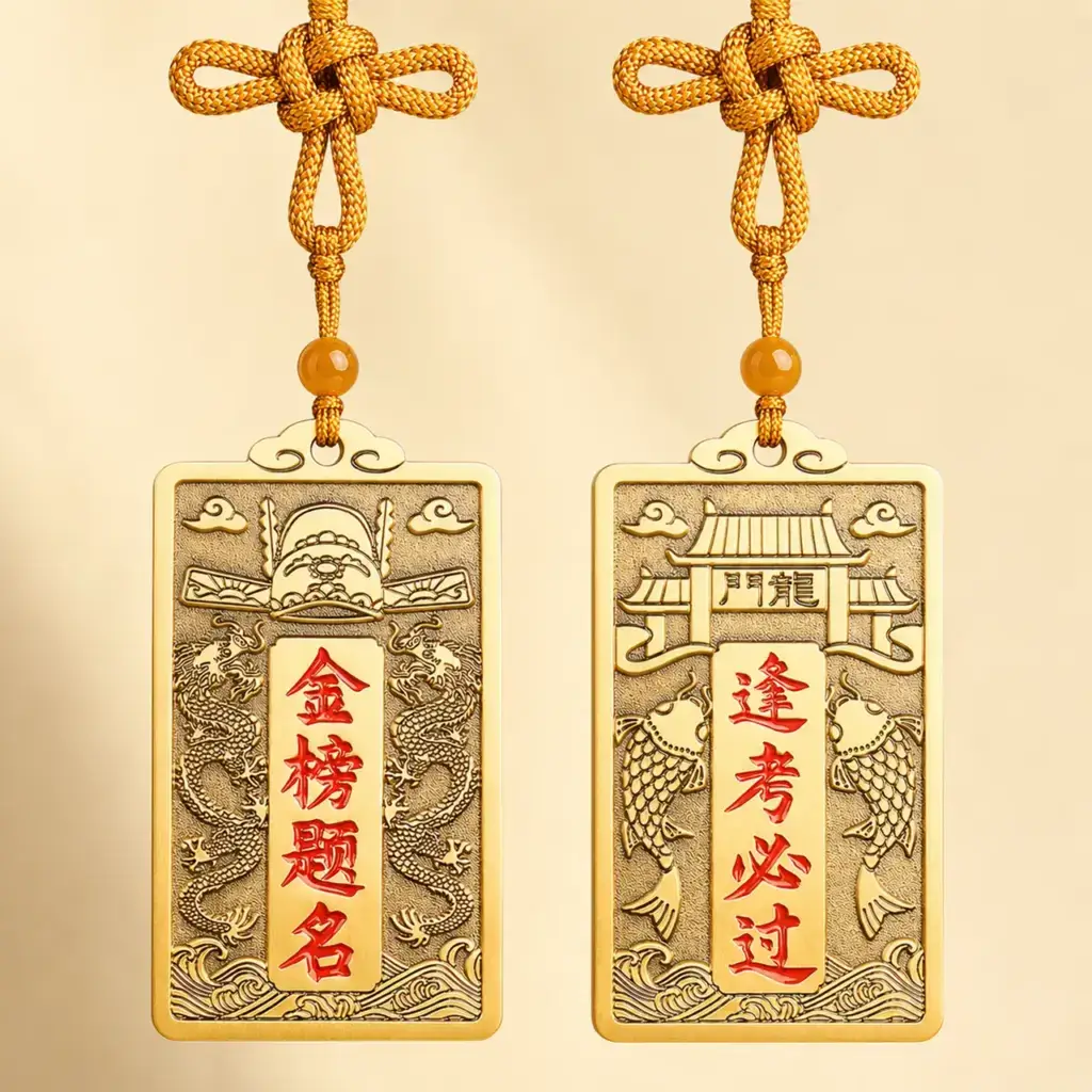 Daoism Light brass scholar success hanging ornament with Jin Bang Ti Ming inscription