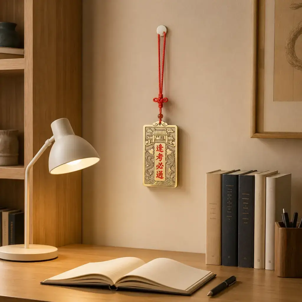Brass study room hanging decor with red-filled Chinese characters