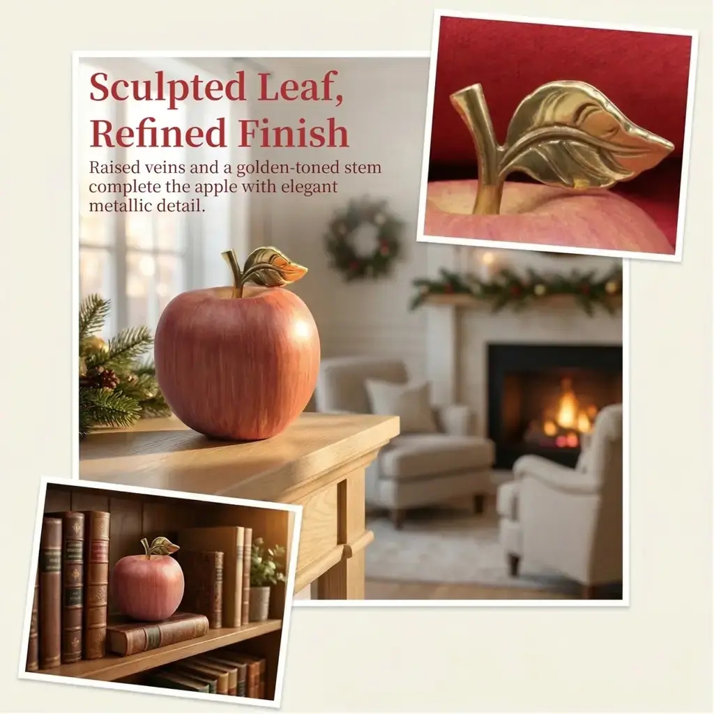 Daoism Light copper apple ornament with realistic red coloring and golden leaf details
