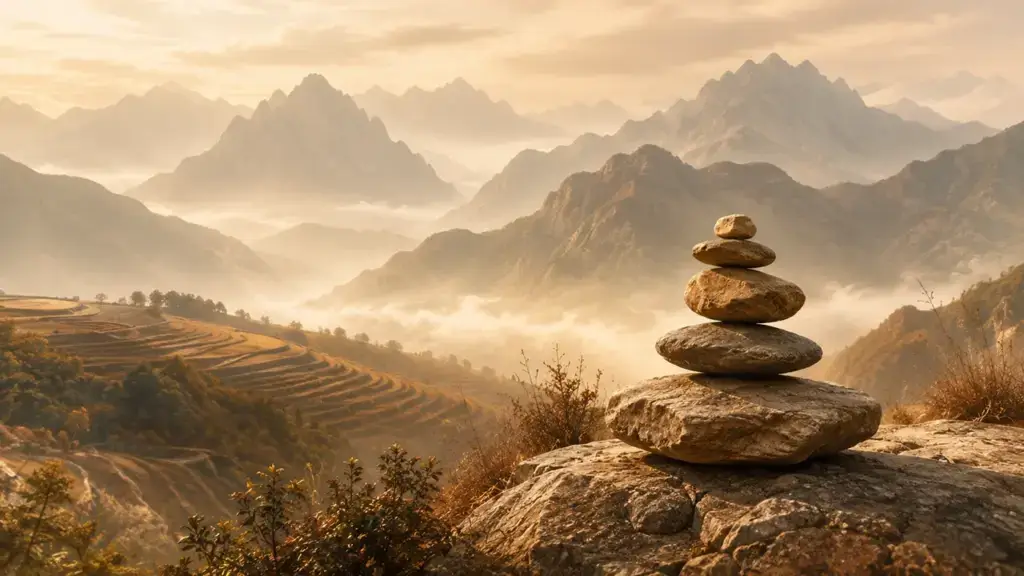 Layered mountains illustrating Earth Element symbolism in traditional Chinese philosophy