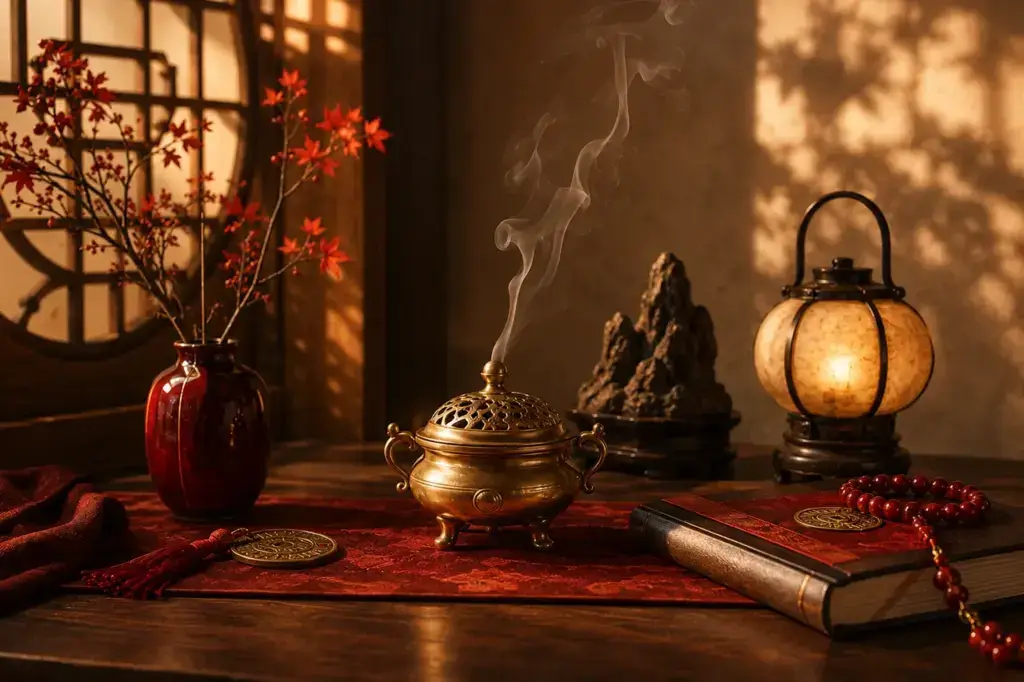 How to balance Fire energy at home with warm lighting, brass decor, and Daoist-inspired objects