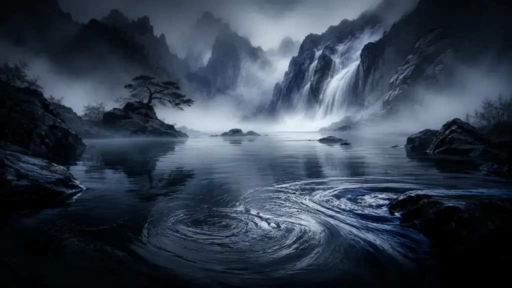 Water moistens and descends in Wu Xing philosophy through rain, gathering streams, and downward movement
