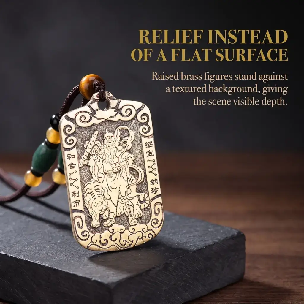 Daoism Light solid brass Zhao Gongming tiger token pendant necklace