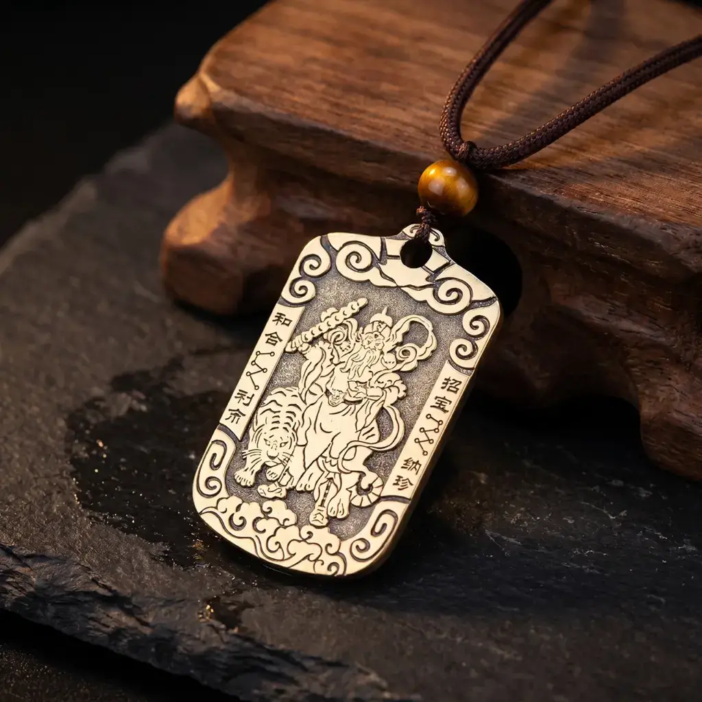 Daoism Light solid brass Zhao Gongming tiger token pendant necklace