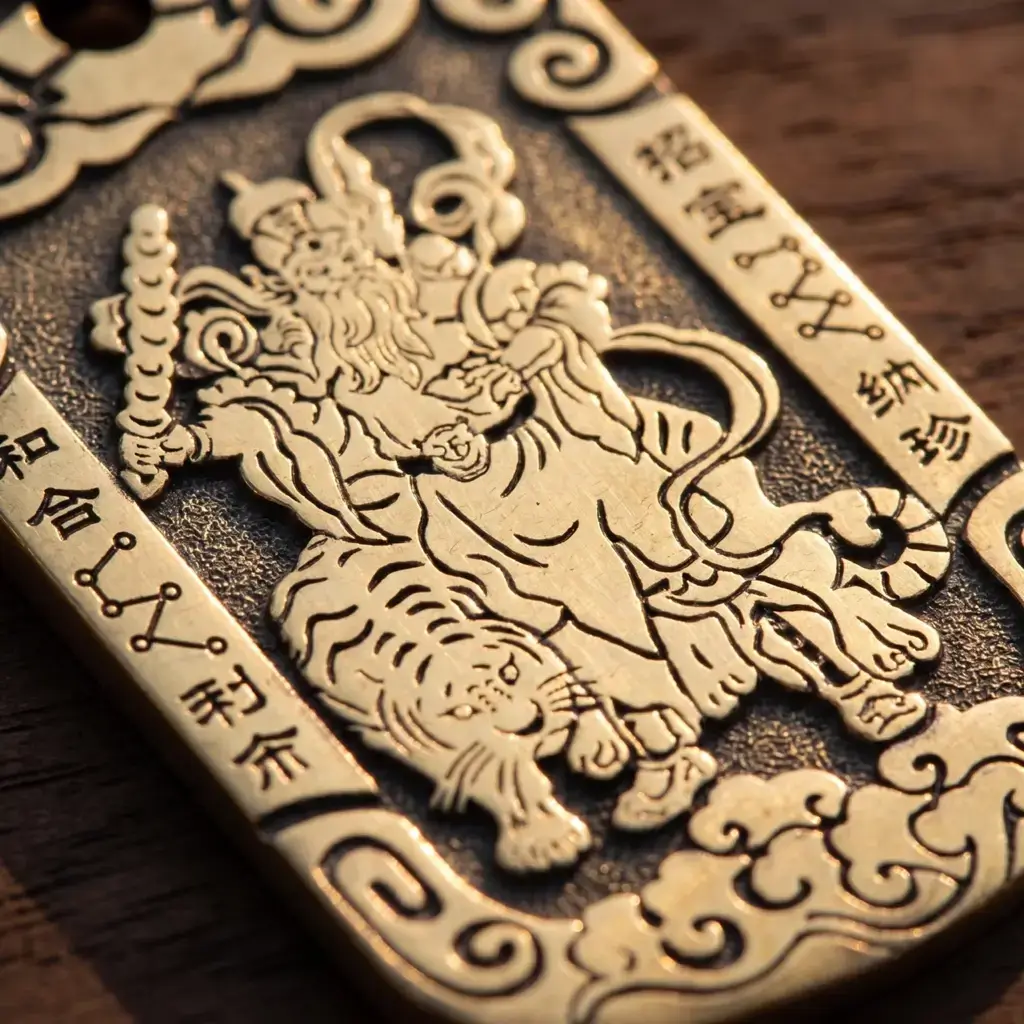 Relief engraving on solid brass Zhao Gongming tiger token pendant
