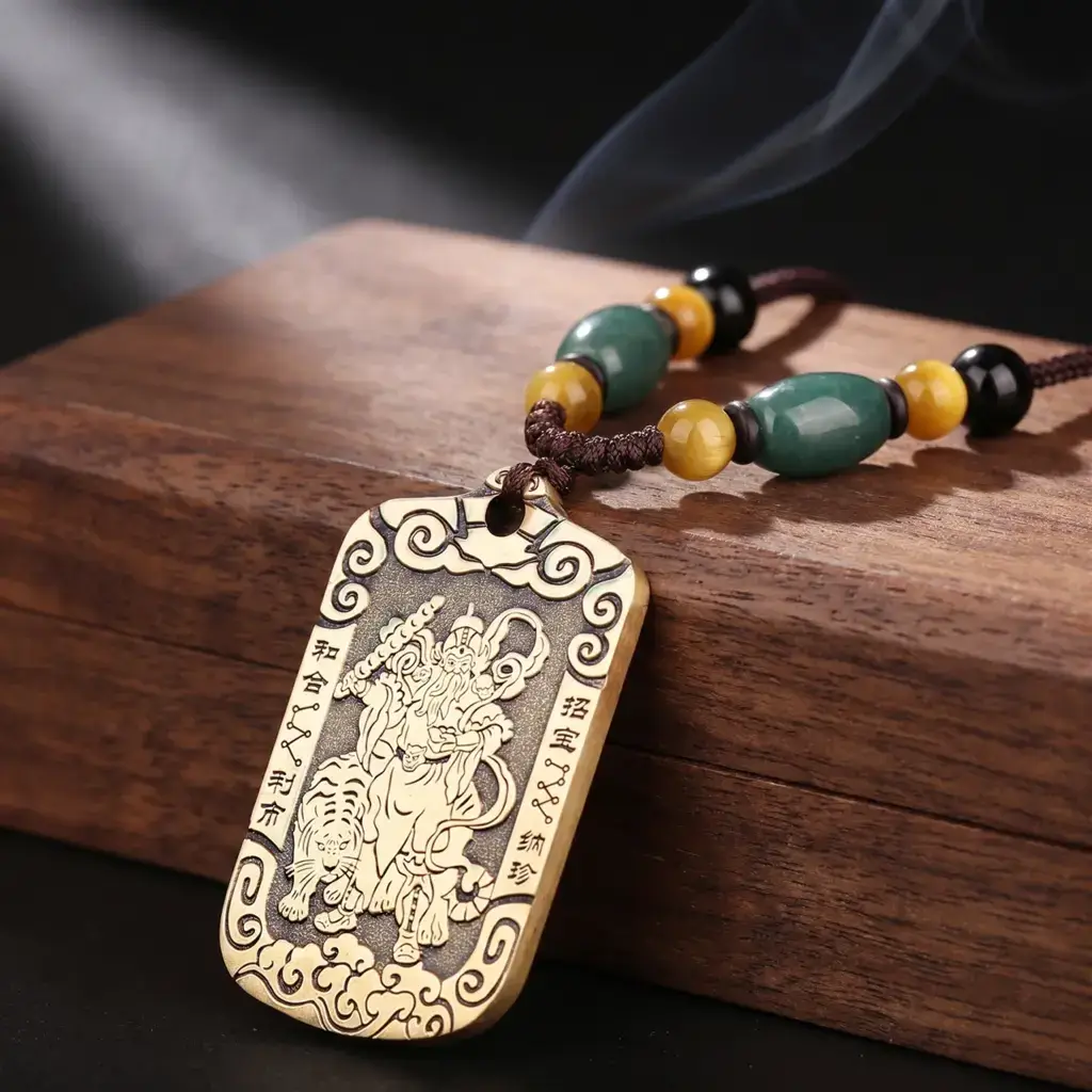 Daoism Light solid brass Zhao Gongming tiger token pendant necklace