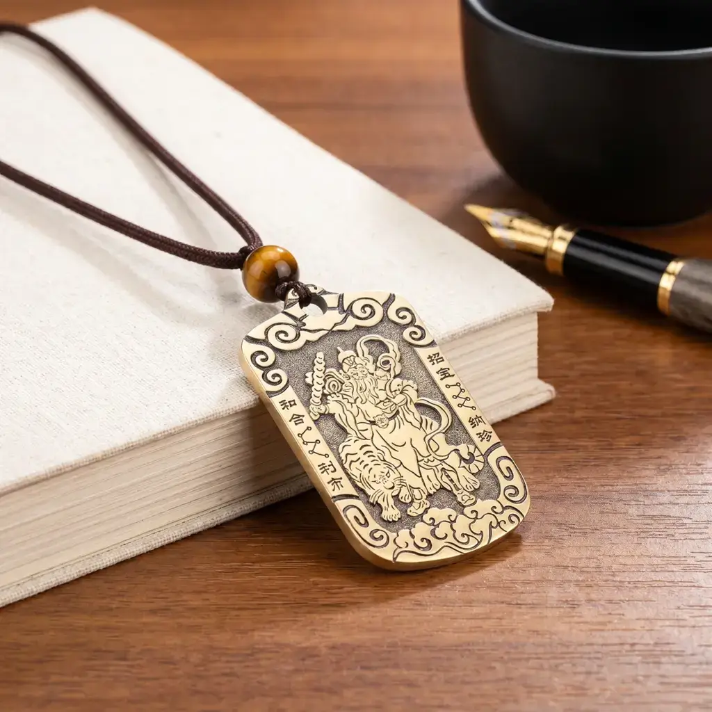 Daoism Light solid brass Zhao Gongming tiger token pendant necklace